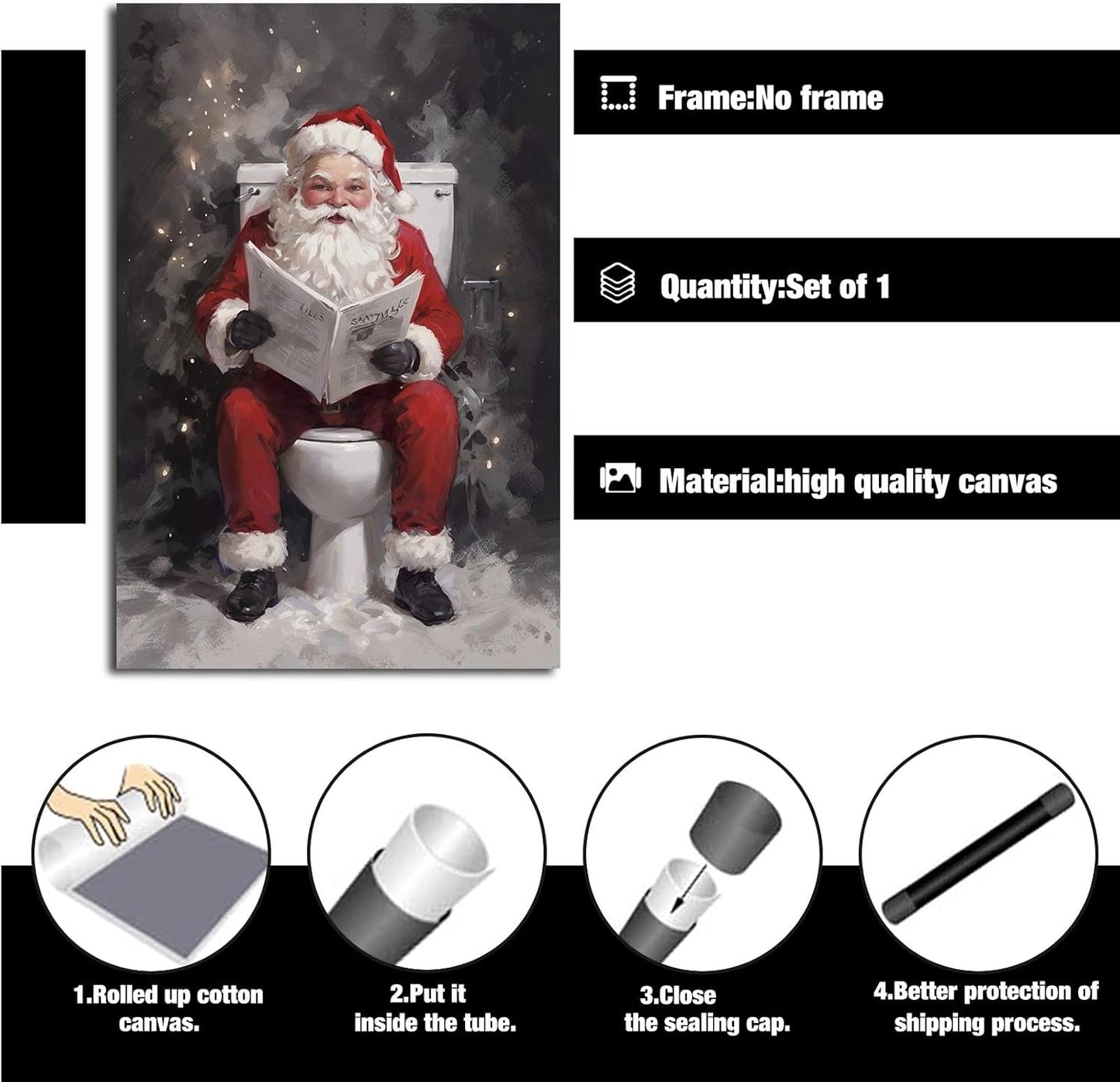 Funny bathroom wall decor Santa Claus going to toilet and reading newspaper art print bathroom wall art farmhouse wall decor canvas wall art for bedroom christmas posters