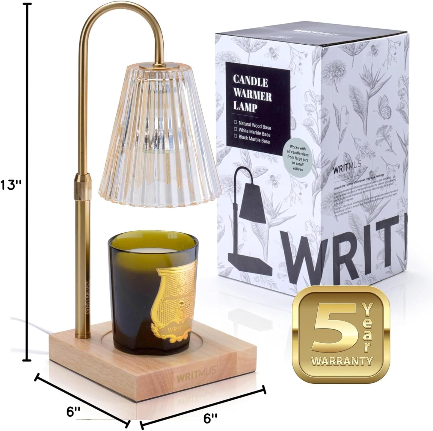 Candle Warmer Lamp with Dimmer & Timer- Wax Melt Warmer Fits All Candle Size - 2 Bulbs Included (Natural Wood)