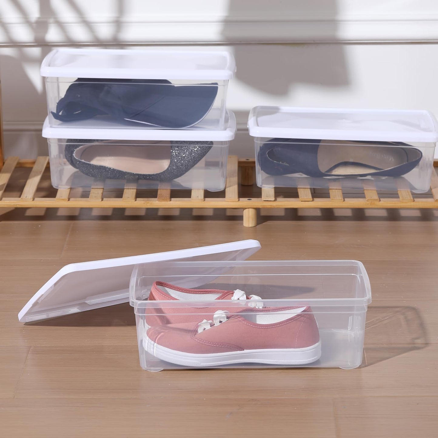 6 Quart Latching Storage Box,Plastic Clear Storage Bins With Lids Stackable 8 Packs Storage Containers Plastic Shoe Boxes With Lids (Whtie, 8 Pack)