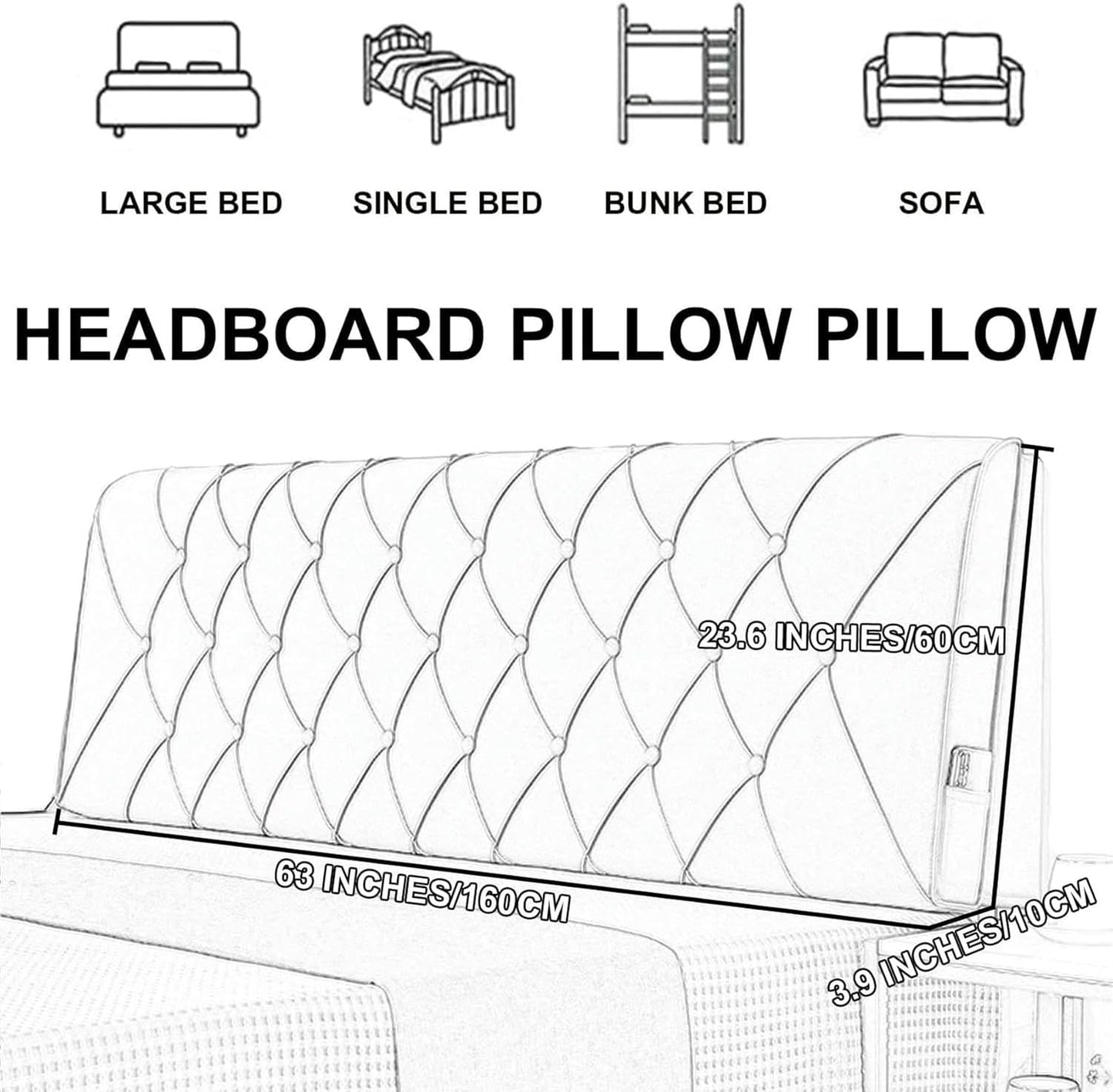 AMNOOL Rectangle Headboard Cushion Reading Pillow,Faux Leather Headboard Pillow Large Backrest,Solid Color Bed Rest Upholstered Daybed Bunk Bed Dorm Bolster