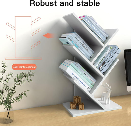 Godferyxin Small Bookshelf for Small Spaces, 5-Tier White Wood Tree Bookcase – Compact Corner Mini Shelf for Bedroom, Office, or Apartment, Holds Books, CDs, and Decor