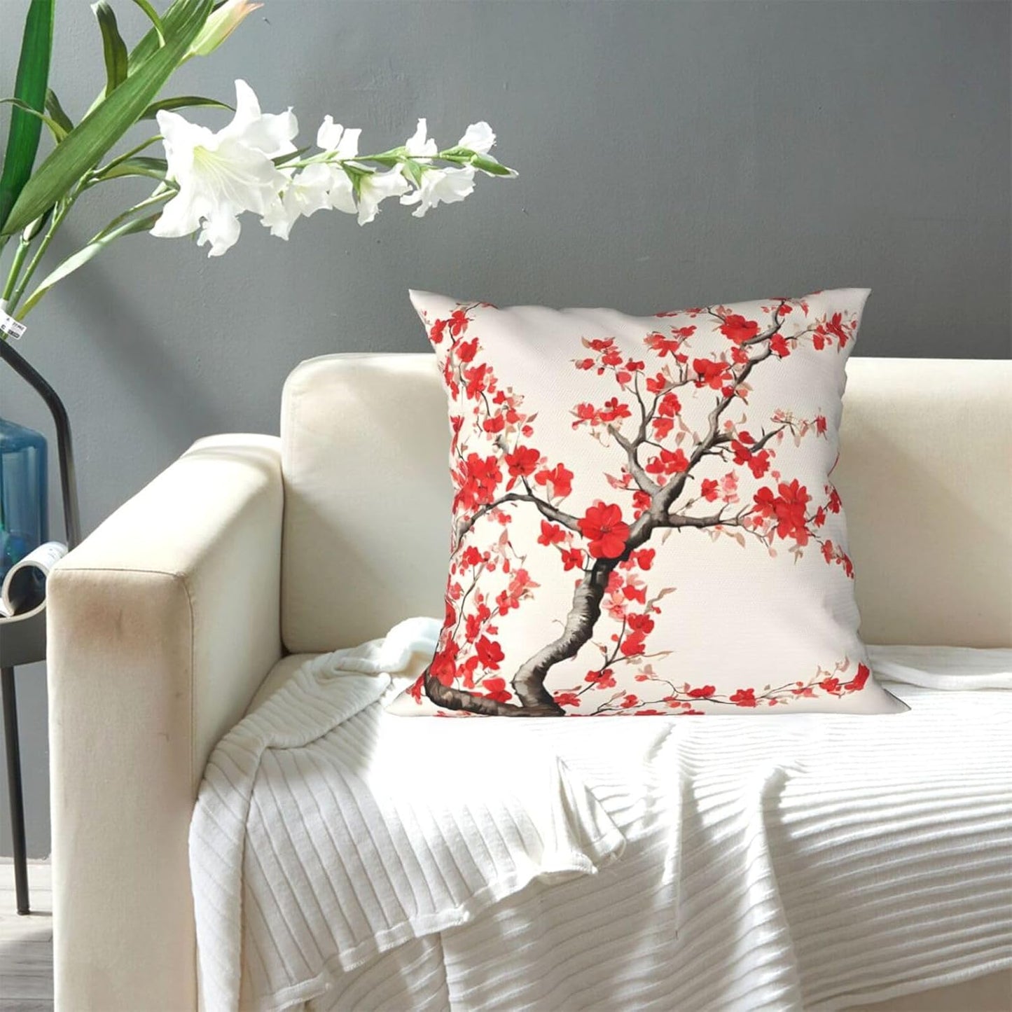 All-Season Square Pillow Covers 18"X18", Floral, Decorative Throw Pillow Covers for Sofa Bed Couch, Hidden Zipper Cushion Cover, Square Lumbar & Accent Pillowcases for Home Decor