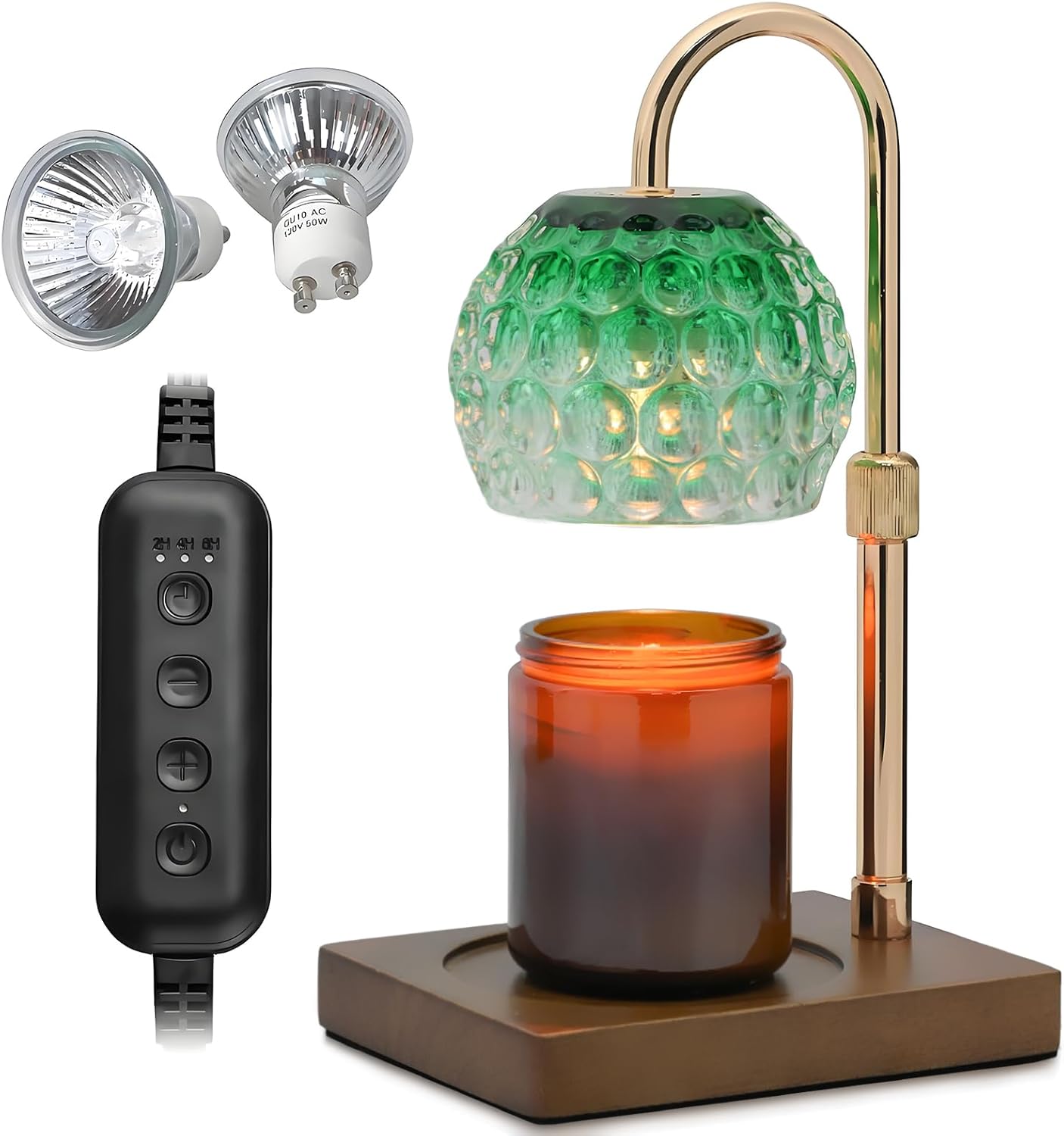 Candle Warmer Lamp Timer - Christmas Gifts for Women Mom, House Warming Gifts New Home Decor Modern Farmhouse Decor, Glass Candle Warmer Wax Melt with 2 Bulbs Green