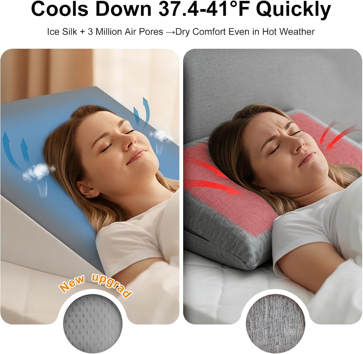 [2026 New 12" Memory Foam Wedge Pillow for Sleep Apnea, Sleeping, Acid Reflux Relief, Snoring, Dual Sided Cooling & Warm Fabric Triangle Pillow Wedge for After Surgery, Back, Leg - Gray