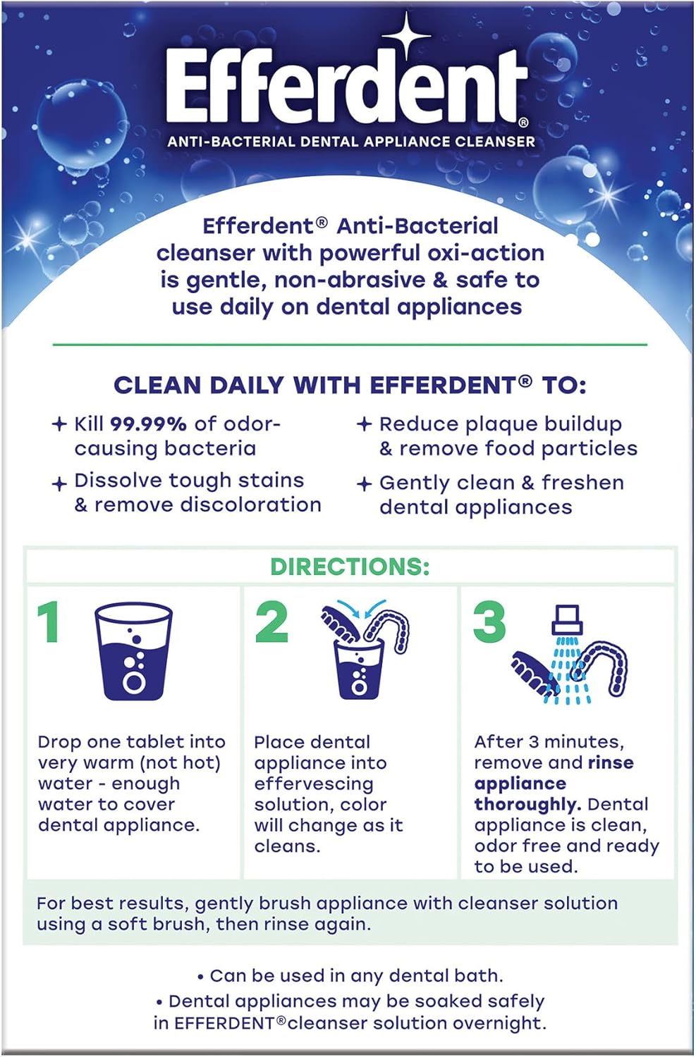Efferdent Denture Cleaner Tablets – Dental Appliances, Aligners, Mouth Guard, and Retainer Cleaner Tablets, Minty Fresh & Clean, 126 Count