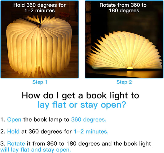 Vergissm Wooden Book Light, 3 Colors Folding Book Lamp, LED Book Light Rechargeable Foldable Paper Lamp for Home Decor Birthday Gifts