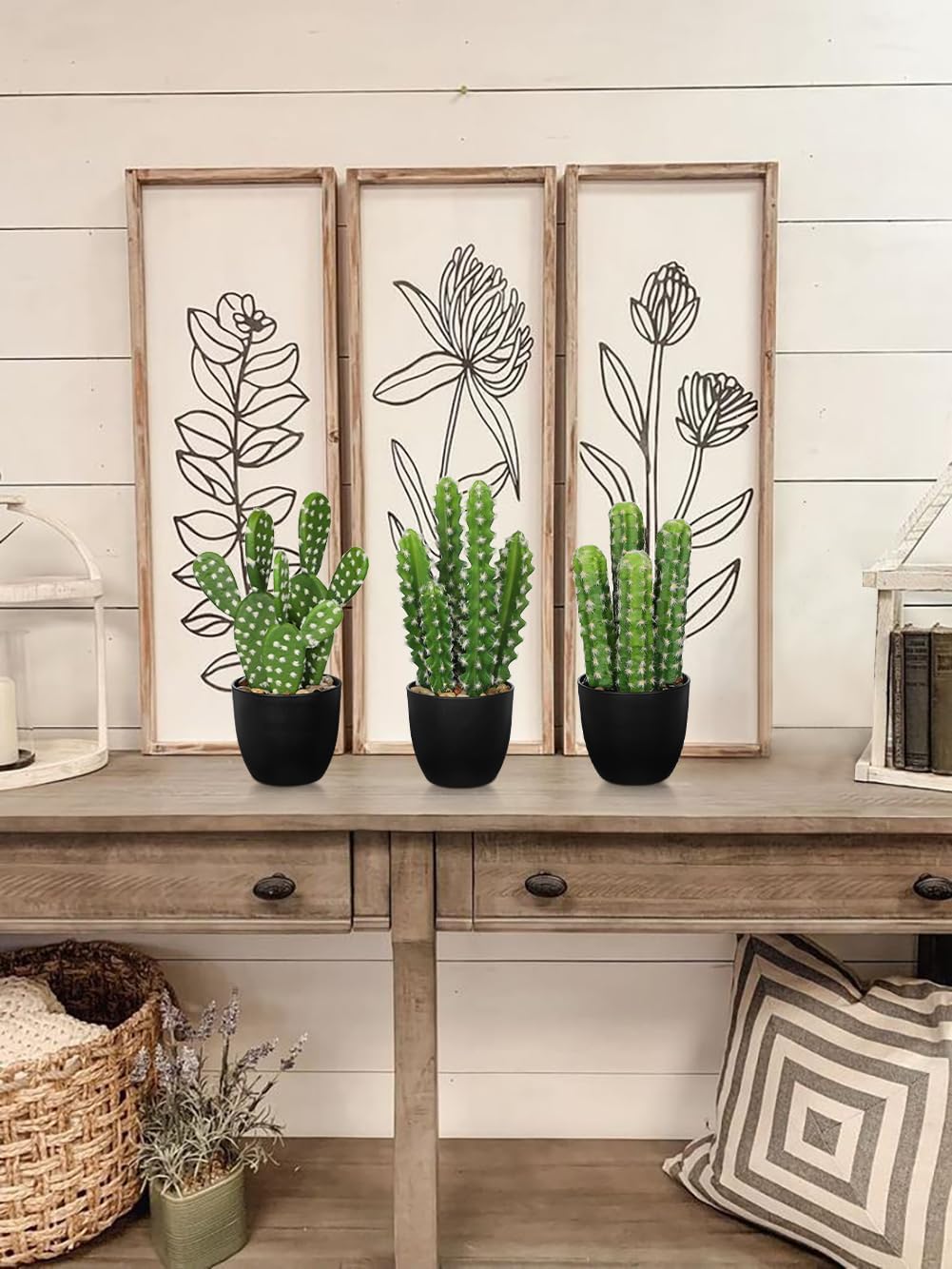 Artificial Cactus Plants 9.8 inch Small Faux Cactus Plants Indoor Fake Desert Cacti Succulents Plants Artificial Plant Indoor with Pot Cacti Decorations for Home Decor Office Desk Tabletop Shelf
