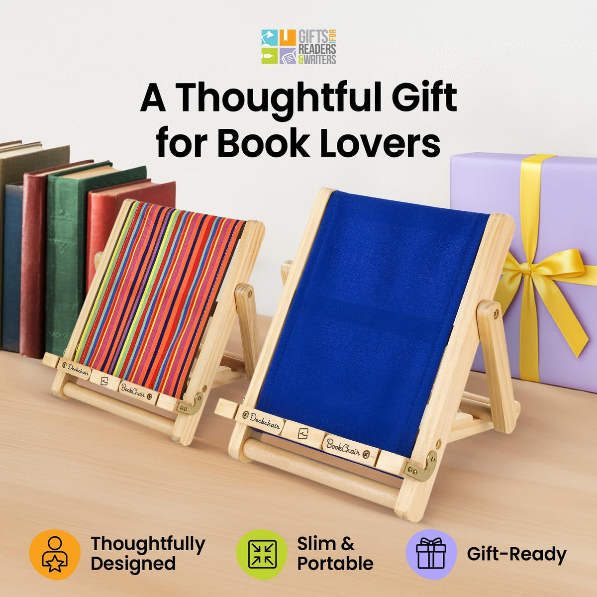 Gifts for Readers & Writers Book Stand Holders Wood Ipad Stand Blue, Stylish Wooden Book Holders for Reading Hands Free, Compact and Portable Wooden Cookbook Stands, Textbook Holder