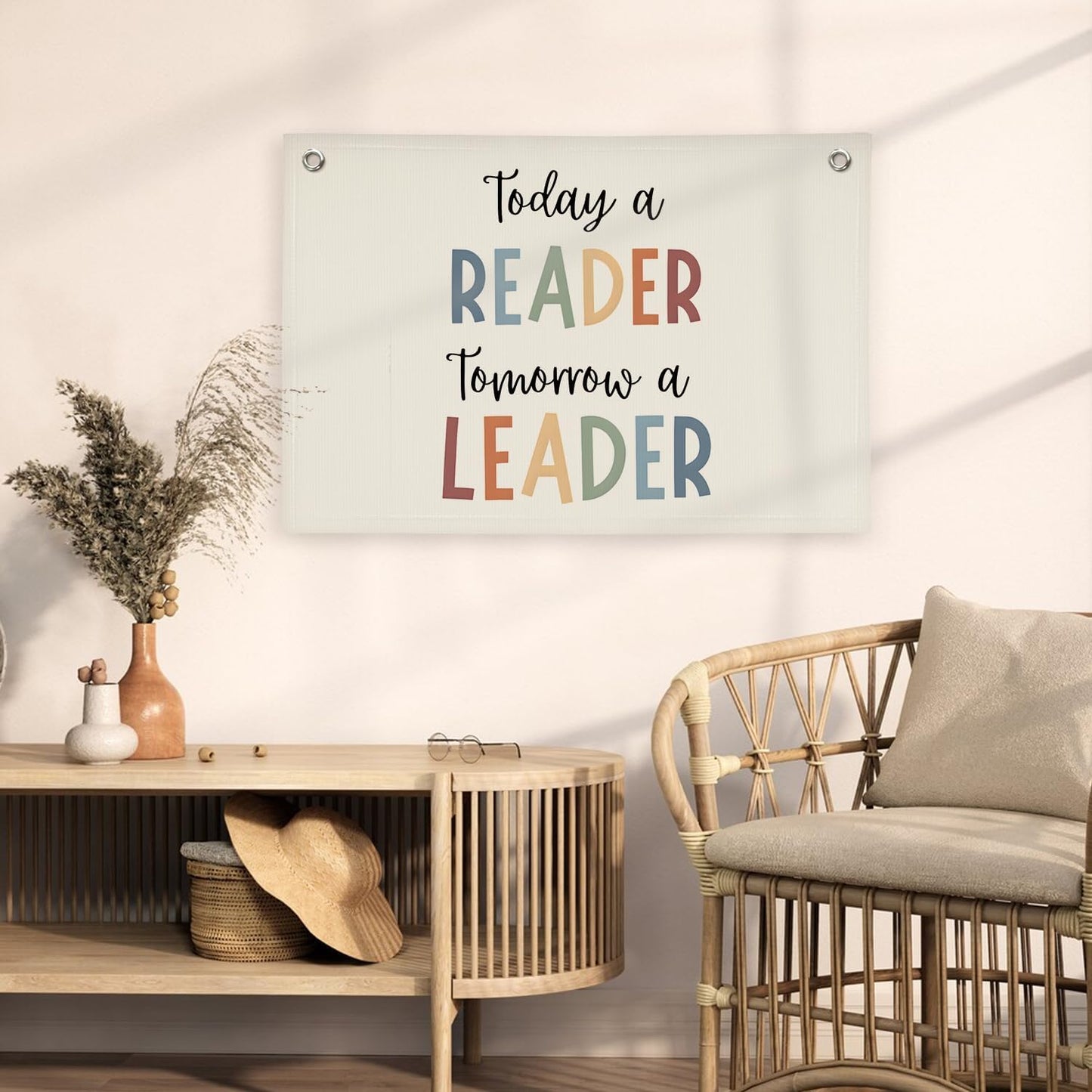 Classroom Decor Today A Reader Tomorrow A Leader Canvas Banner,Classroom Must Haves Reading Corner,Boho Classroom Decor,Bookshelf Decor Wall Art Toddler Girl Room Decor Flag Banner 30x20 Inch