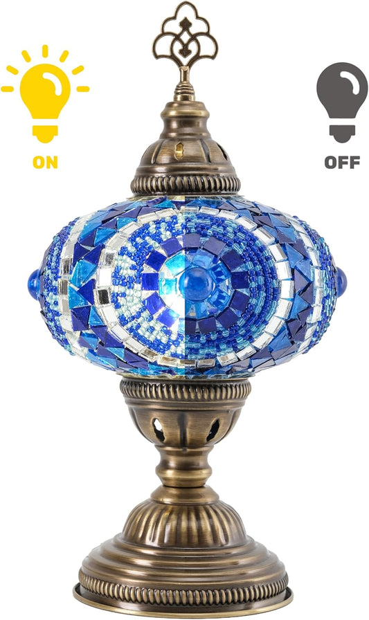 Mozaist Turkish Lamp, Mosaic Table Lamp, Antique Moroccan Decorative Glass Bohemian Vintage Lamp Shade, Small Desk Tiffany Bedside Stained Glass Lamp with US Plug and E12 Socket