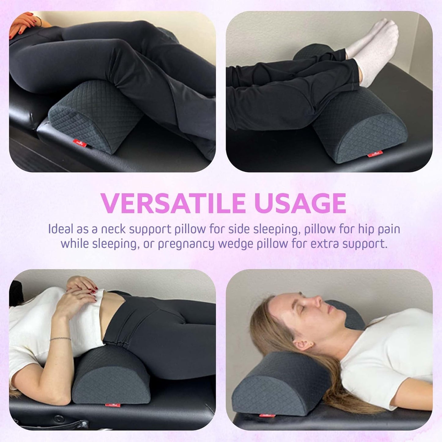 Knee Pillow for Back Sleeping – Bolster Pillow with Anti-Slip Bottom, Lumbar Support Cylinder for Legs & Spine, Premium Under Knee Cushion for Bed, Massage Table & Home Use, Black
