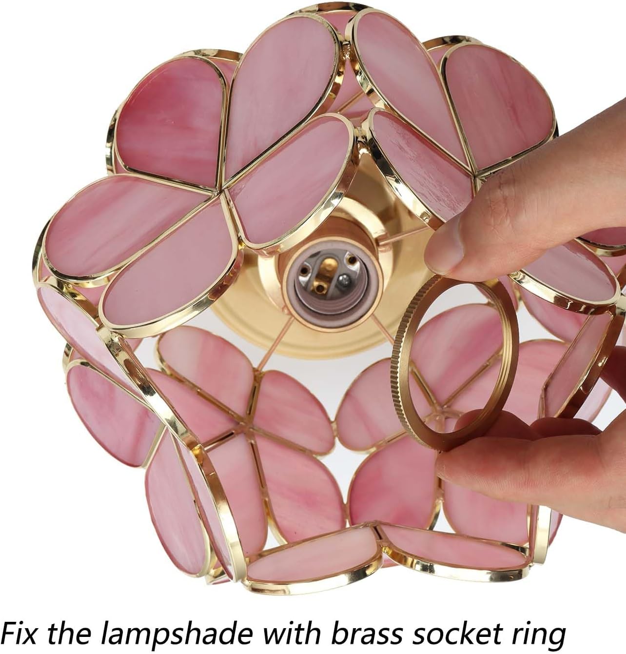 Bieye L11036 Flower Petals Tiffany Style Stained Glass Close to Ceiling Light for Home Decor (Clear, 12" Rose Lily)