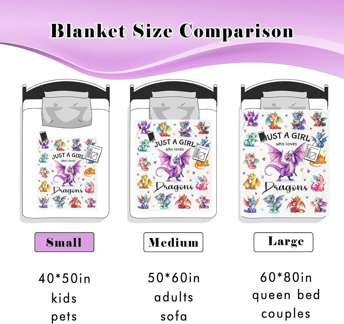 Dragon Blanket 40"x50", Dragon Gifts for Girls Boys Kids, Dragons Gifts for Women, Just a Girl Who Loves Dragons Soft Cozy Flannel Throw Blankets