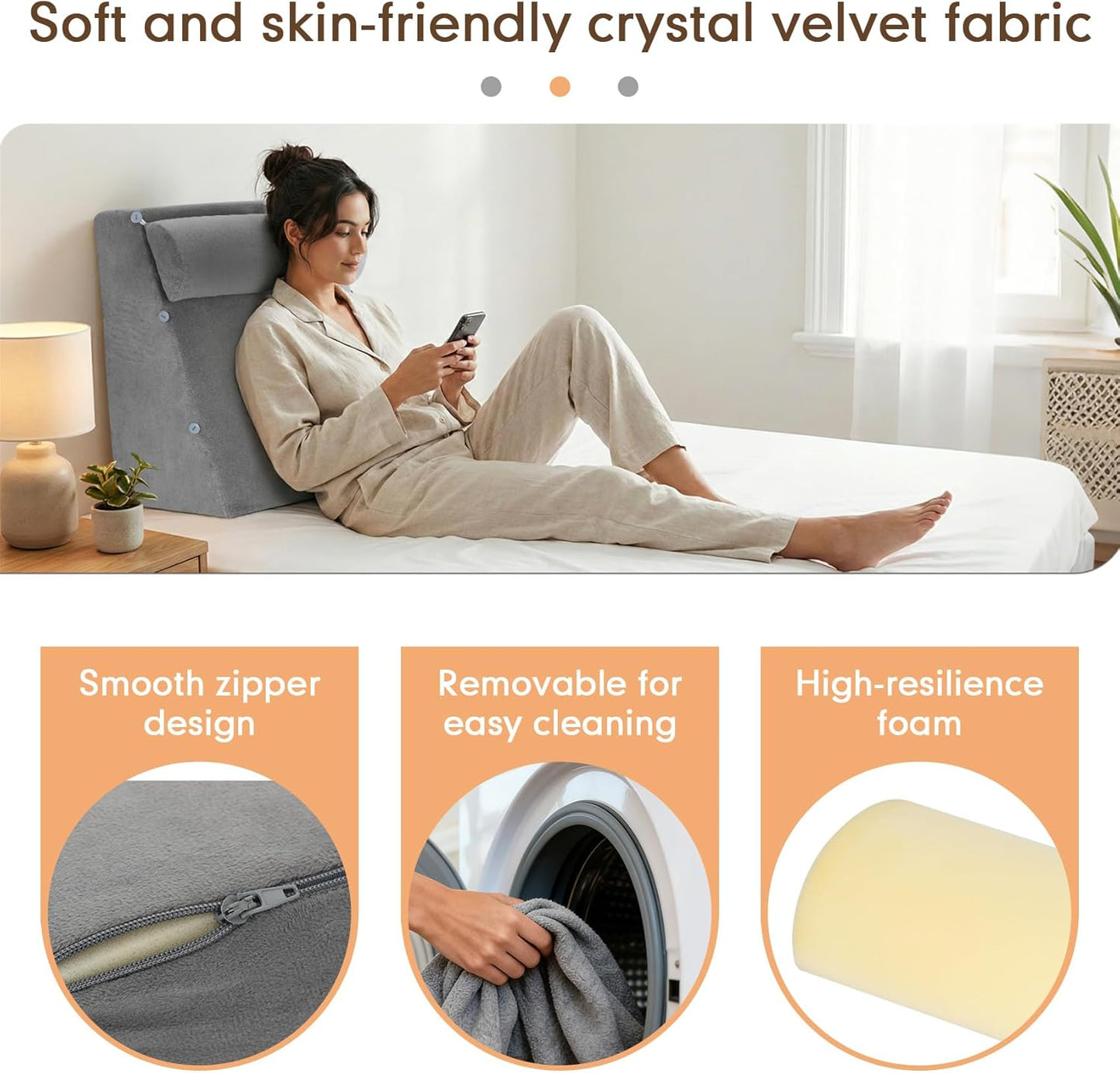 Reading Pillow Set, Reading Pillow with Built-in Arms, 25D High-Density Foam, Suitable for Sitting Up in Bed, with A Back Support Cushion for Lying Down, Playing, Resting,Or Working on A Sofa Or Floor