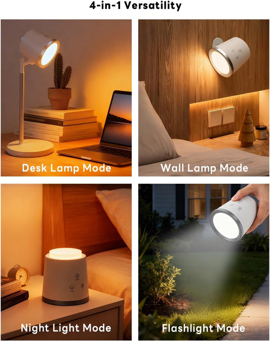 Rechargeable LED Desk Lamp, Magnetic Wall Mount LED Light, Dimmable Cordless Reading Lamp with Adjustable Brightness & 3 Color Modes for Reading, Working, Bedroom, Hallway