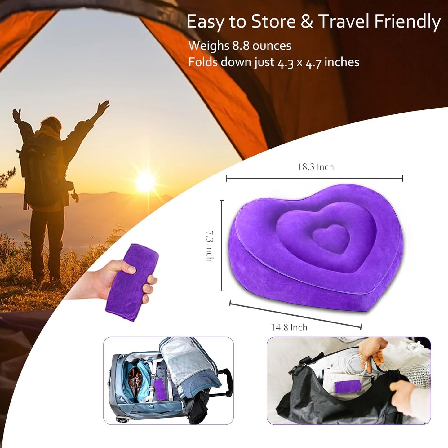 Leg Elevating Pillow - Heart Shape, Leg Elevation Pillows for Swelling Blood Circulation, Inflatable Wedge Pillow for Traveling, Wedge Pillow for Legs Foot Pain Relief Acid Reflux, Easy Carry Storage