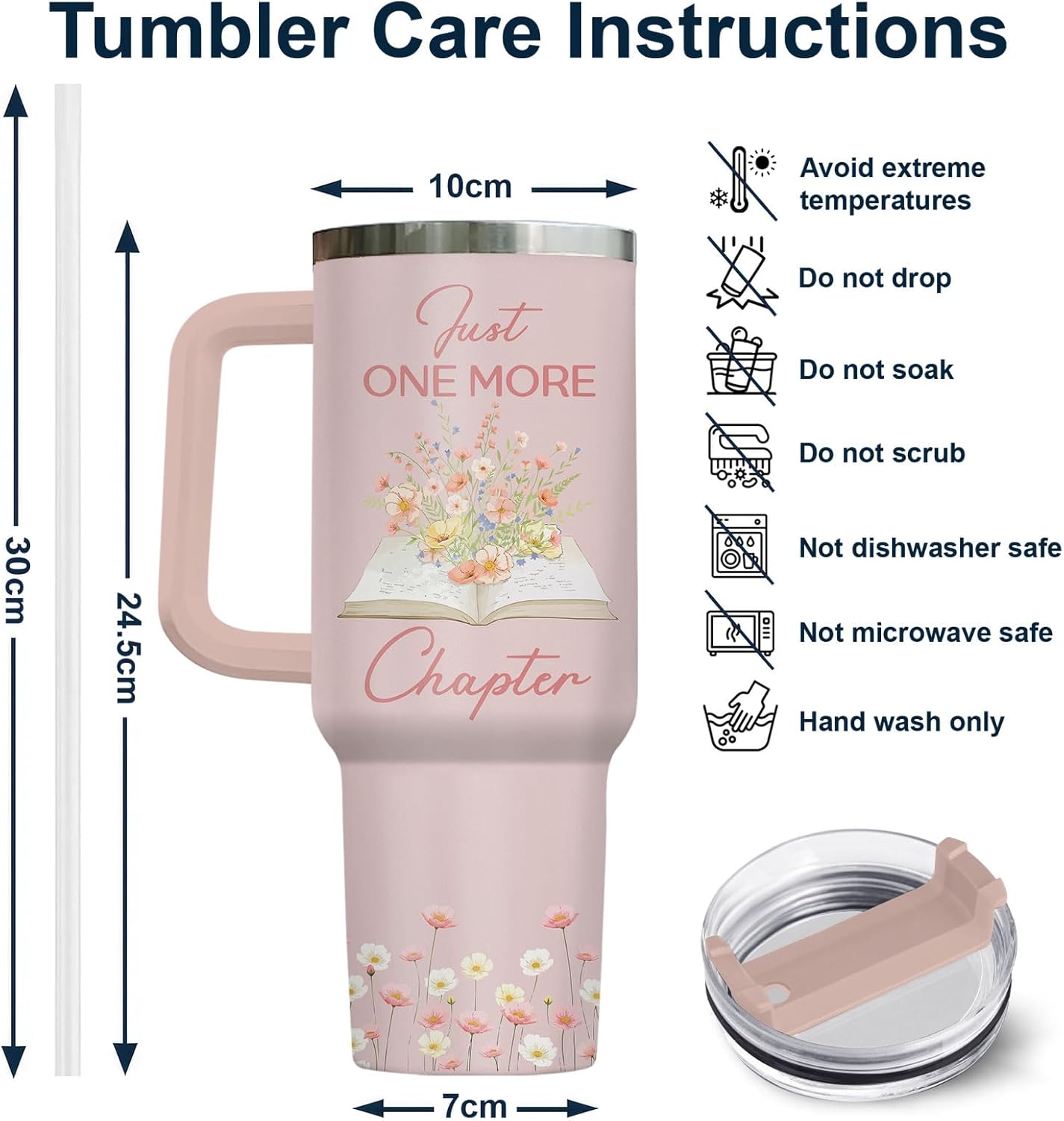 34HD Book Lover Gifts for Women 40 oz Tumbler with Handle - I Have No Shelf Control Funny Pun - Just One More Chapter Floral Travel Mug - Birthday Gift for Her