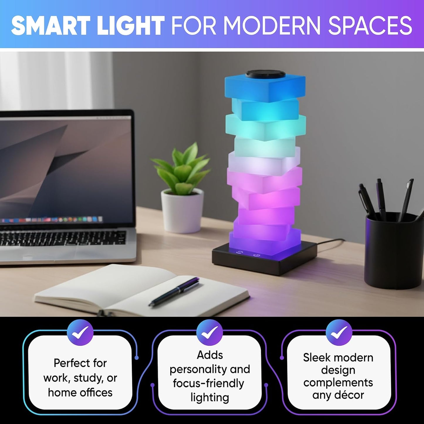 GLO-X Modular Color Changing RGB Night Light – Stackable LED Touch Lamp for Desk, Bedroom, Gaming & Kids Rooms | Great Gift