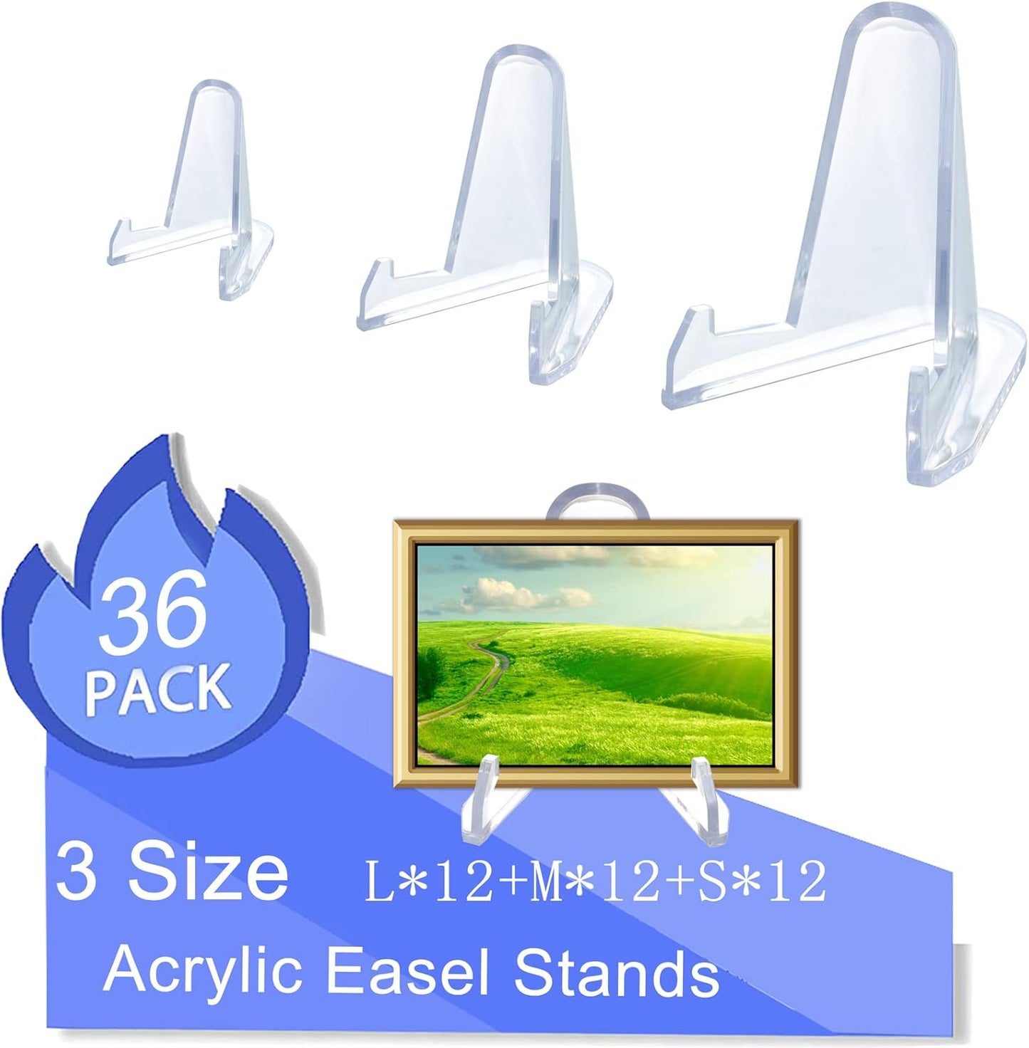 36 Packs(3 SIzes) Acrylic Easel Stands Display Stands/Plate Stands Coin Display Easel Holder for Air-Tite Coins Pocket Watches Capsules Challenge Medals Casino Chips , Photo Display,Baseball Sports