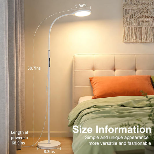 White Bright Floor Lamps with Remote, Touch Control Nursery & Bedroom Lamp, Dimmable Kids Light with Adjustable Color, Gooseneck Standing Lamp for Reading, Living Room, Office, Library, Pharmacy Table