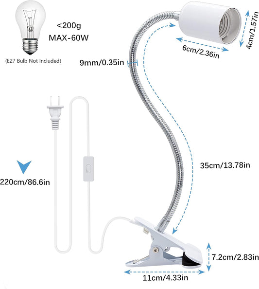 Clip Desk Lamp Socket,2 Pack Flexible Desk Light Socket,Gooseneck Clip on Lights,Flexible Lamp with Clamp,Adjustable Light Stand Clamp Lamp,Night Light,Reading Book Lights