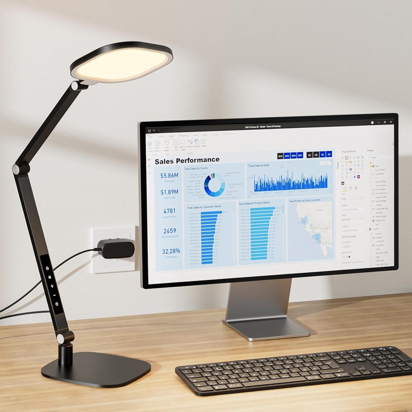 LED Desk Lamp for Home Office, 15W Computer Zoom Lighting with CRI >95, Memory & Timer Function, 1200LM Dimmable Desktop Ring Light for Video Calls, Conference, Reading, Streaming, Study