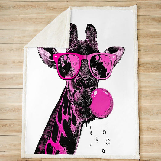 Feelyou Giraffe Fleece Throw Blanket Cool Style Sherpa Blanket for Teens Cute Animal Plush Blanket Plum Red Bedroom White Fuzzy Blanket for Sofa Bed Couch,Throw 50x60 Inches