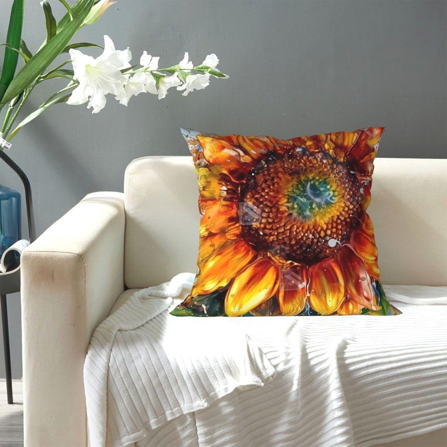 All-Season Square Pillow Covers 18"X18", Sunflower, Decorative Throw Pillow Covers for Sofa Bed Couch, Hidden Zipper Cushion Cover, Square Lumbar & Accent Pillowcases for Home Decor