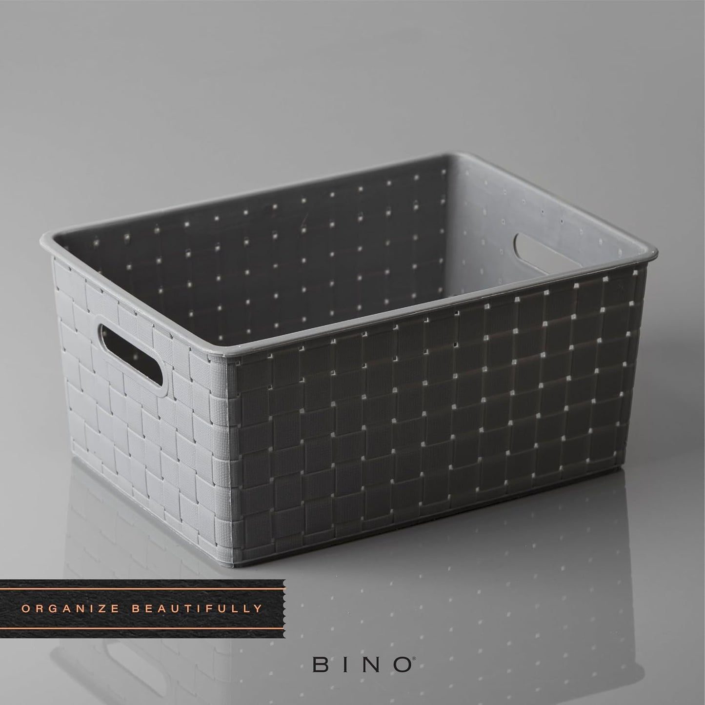 BINO | Plastic Storage Baskets Small - Grey | THE STABLE COLLECTION | Multi-Use Storage | Rectangular Cabinet Organizer | Baskets For Organizing with Handles | Home Office Organization and Storage