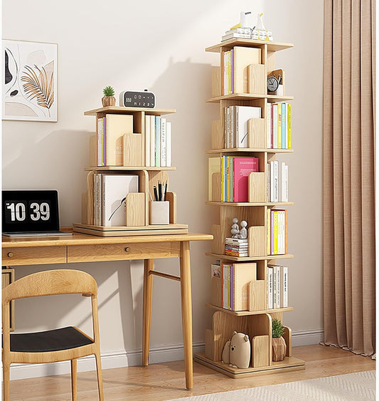 360° Rotating Bookshelf, 2-Tier Floor-to-Ceiling Bookcase, Open Standing Shelf for Bedroom, Office & Living Room Storage Solution, Modern Design, Space-Saving Organizer