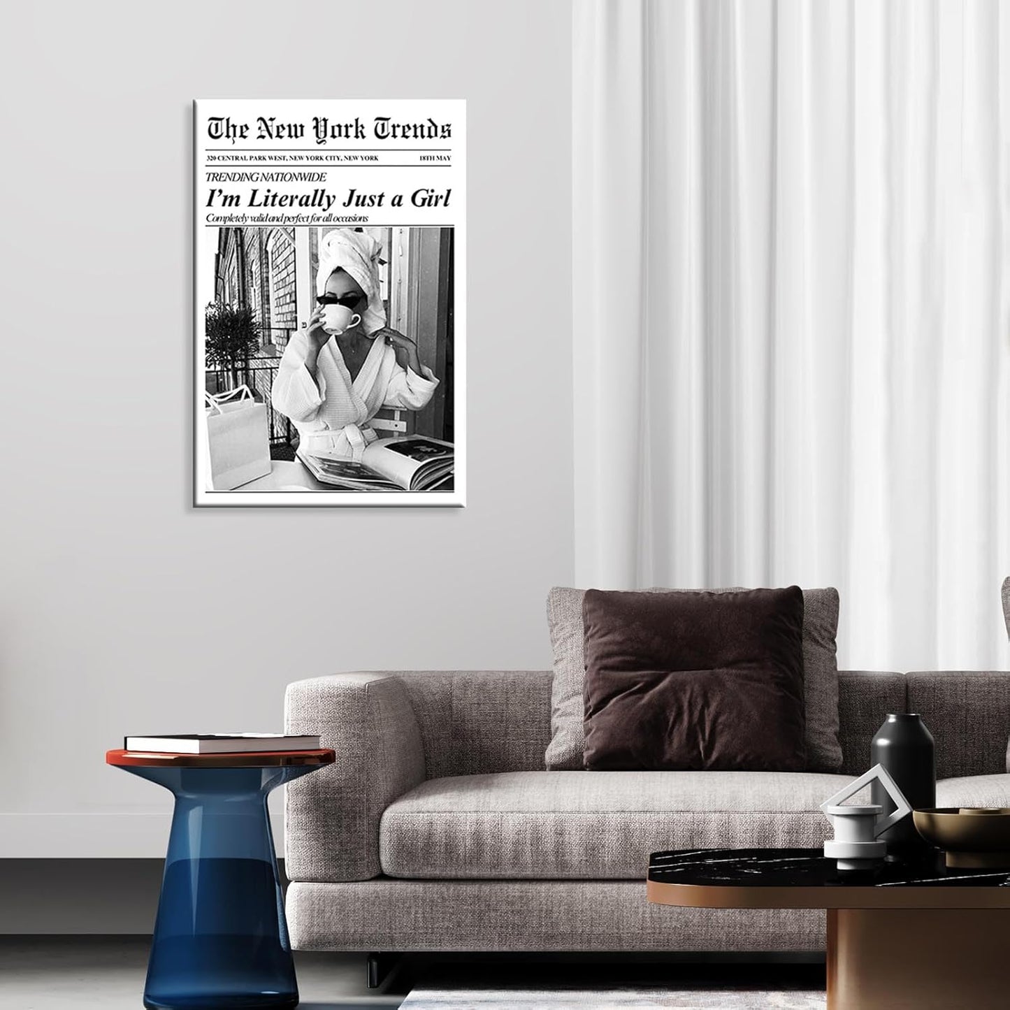 Vintage Black White Newspaper Canvas Wall Art I'M Literally Just A Girl bathroom Posters Trendy Feminist Aesthetic Print Painting For Home Bedroom Apartment Wall Decor 12x16in Unframed