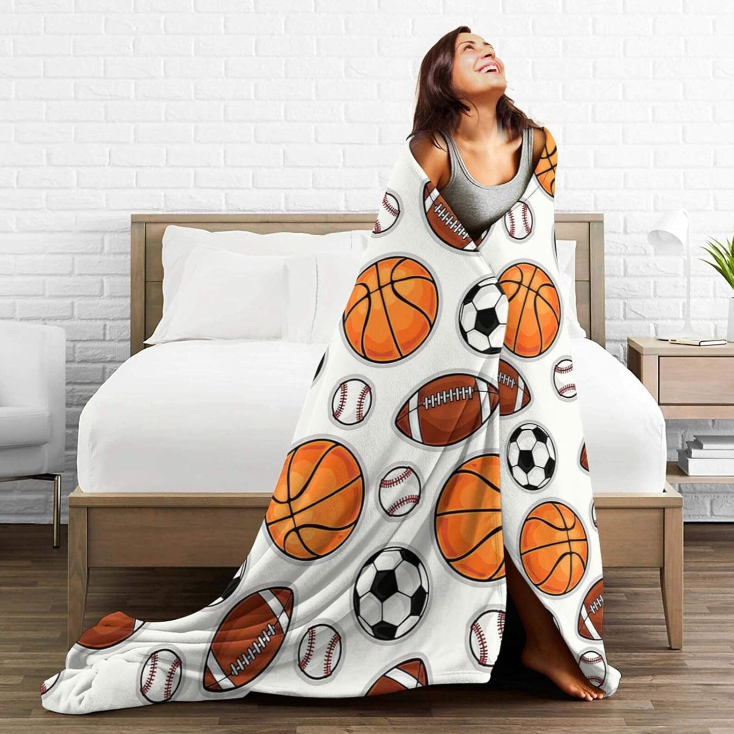 Sports Decor Ball Blanket Basketball Baseball Football Soccer Throw Blanket Warm Cozy Fleece Sports Gifts Blanket for Boys Girls Kids Teens Fans 50"X60"