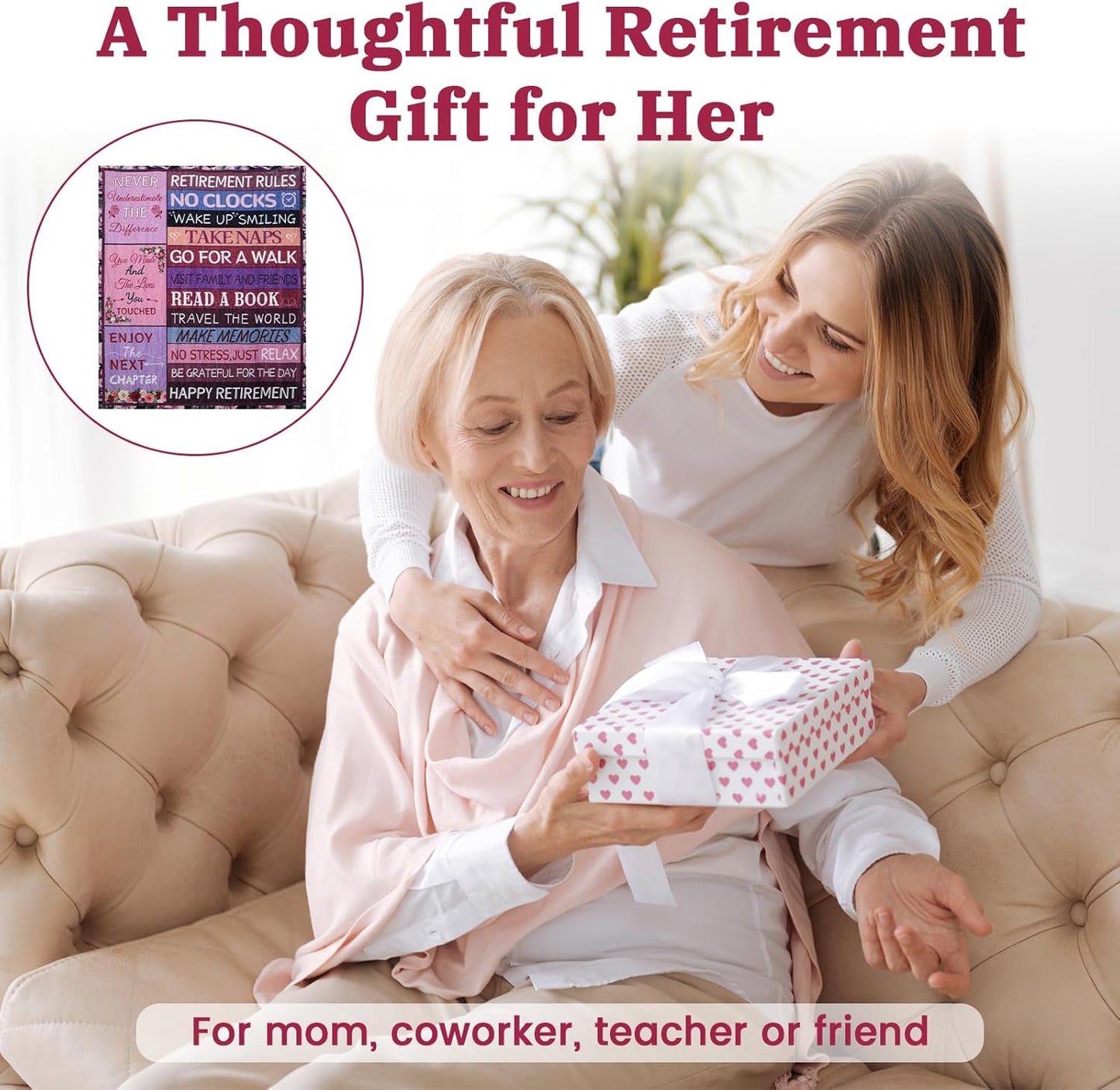 Happy Retirement Gift for Woman 2026 Retirement Blanket 60"X50", Funny Retired Gifts for Women Mom Coworkers Nurse Teacher Retirees, Goodbye Gifts for Coworkers