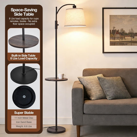 AIDENOEY Smart Floor Lamp with Side Table | Stepless Dimming, RGB Multi-Color | Adjustable Swivel Head | Voice Control with Alexa & Google Assistant |Black Lamp for Living Room,Bedroom,Home Office