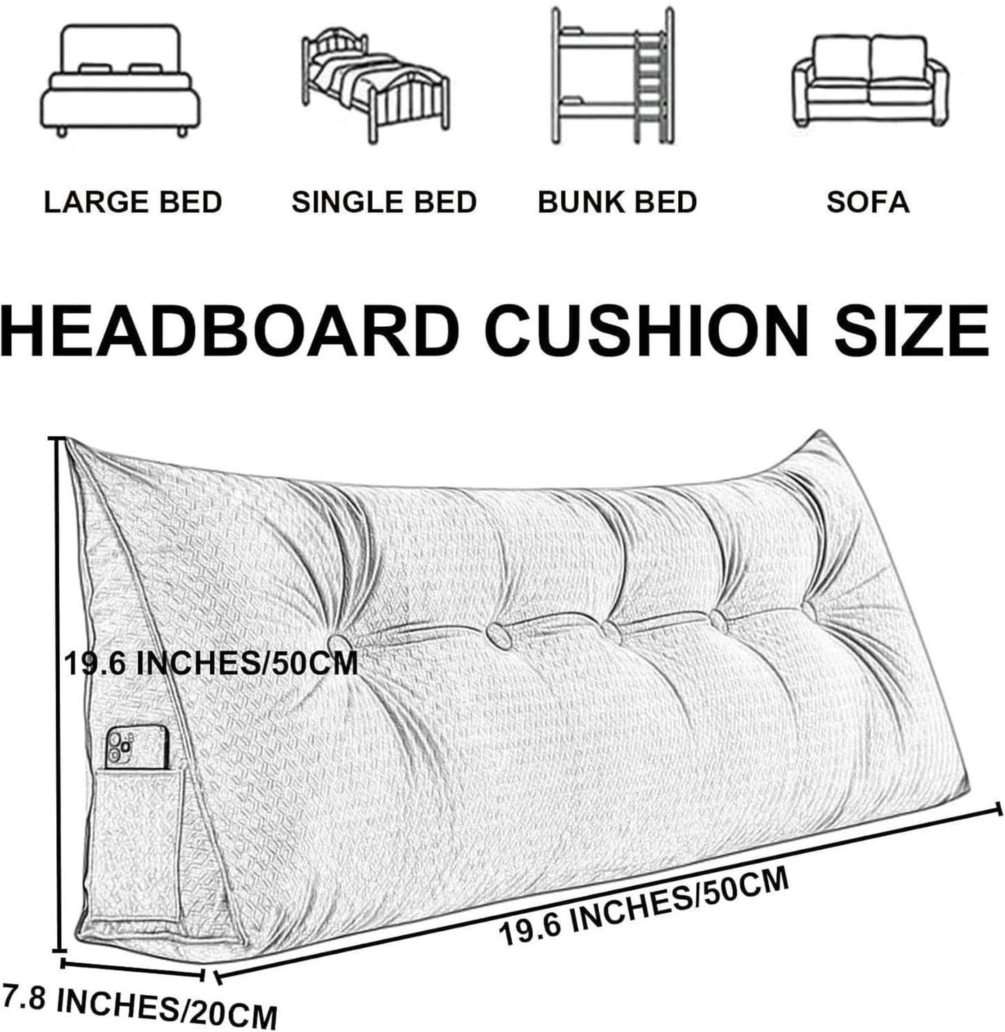 Wedge Body Positioners Pillow Reading Bedrest Throw Pillows Large Bolster Headboard Back Support Lumbar Cushion Pillow for Daybed with Removable Cover(Size:80 * 20 * 50 cm,Color:Silver Gray)