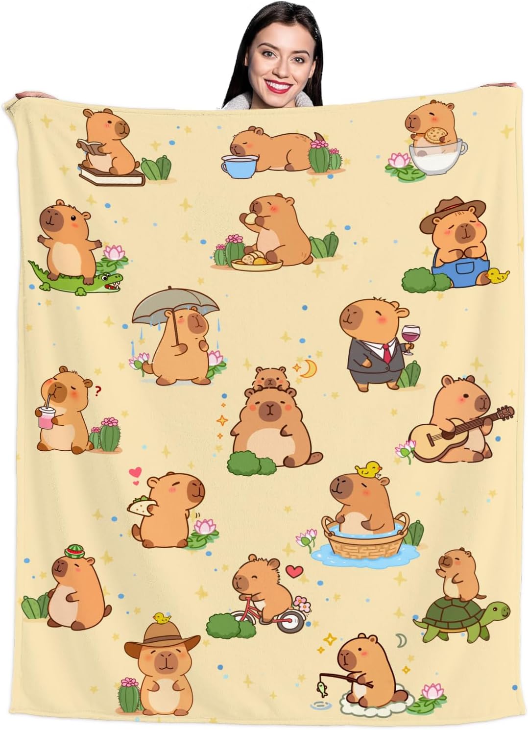 Capybara Gifts Blanket 50x60 Inch Cozy Throw Blanket with Capybara (Biking Guitar Reading) for Christmas Birthday Warm Lightweight Couch Sofa Bed Throw for Kids Women Men