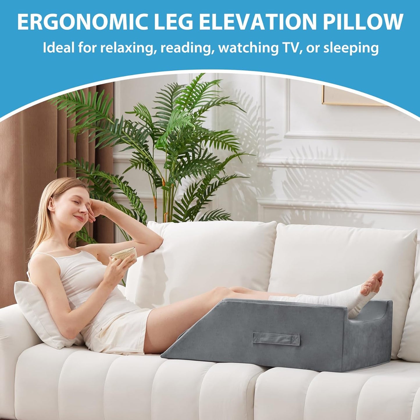 Double Leg Elevation Pillows for After Surgery, Memory Foam Leg Elevating Pillow, Leg Pillow Elevation Blood Circulation, Knee Pillow Wedge Pillow for Back Knee Hip Ankle Pain Relief, Grey