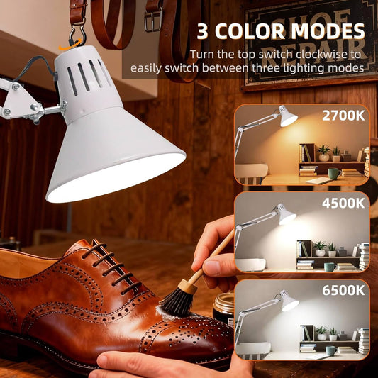 2 Pack LED Desk Lamp Dimmable with Clamp, Eye-Caring Clip on Lights for Home Office, 3 Adjustable Color Temperature, Extra Tall Metal Swing Arm, High Intensity Clamp w/A19 E26 Bulb for Working Reading