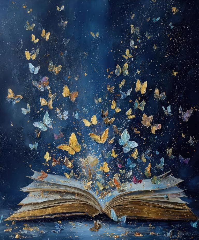 HYFBH Framed Colorful Butterfly & Magical Book Canvas Print Wall Art Fantasy Butterflie Emerging From Book Posters Modern Aesthetic Art for Bedroom Dorm Library Reading Room 12x16 Inch Ready to Hung