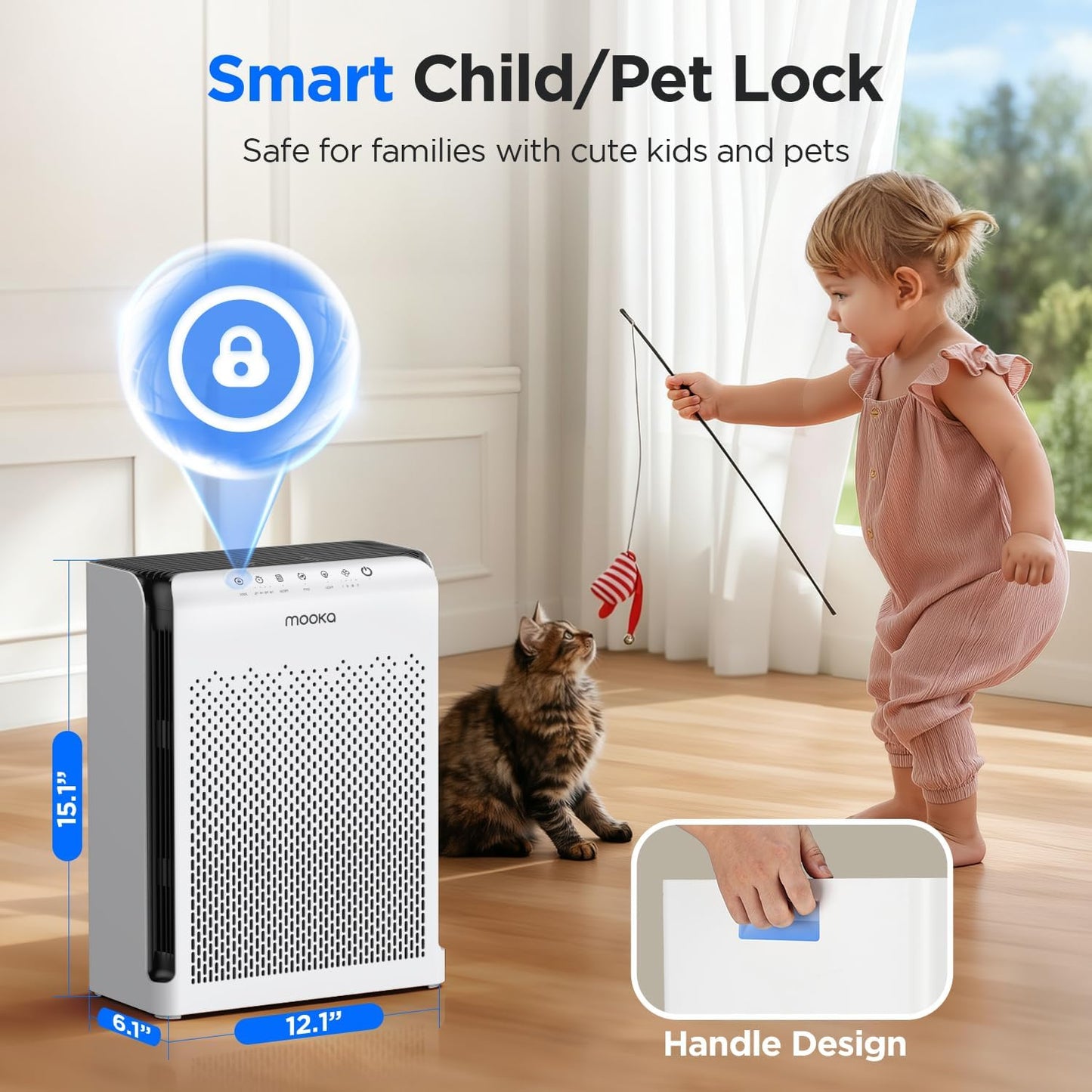 MOOKA Air Purifiers for Home Large Room Up to 2200ft² with ECO Mode, 20dB Ultra-Quiet HEPA Air Filter for Bedroom with Aromatherapy Nightlight, Air Cleaner for Pets Hair Dander Odor Dust Smoke, M200L