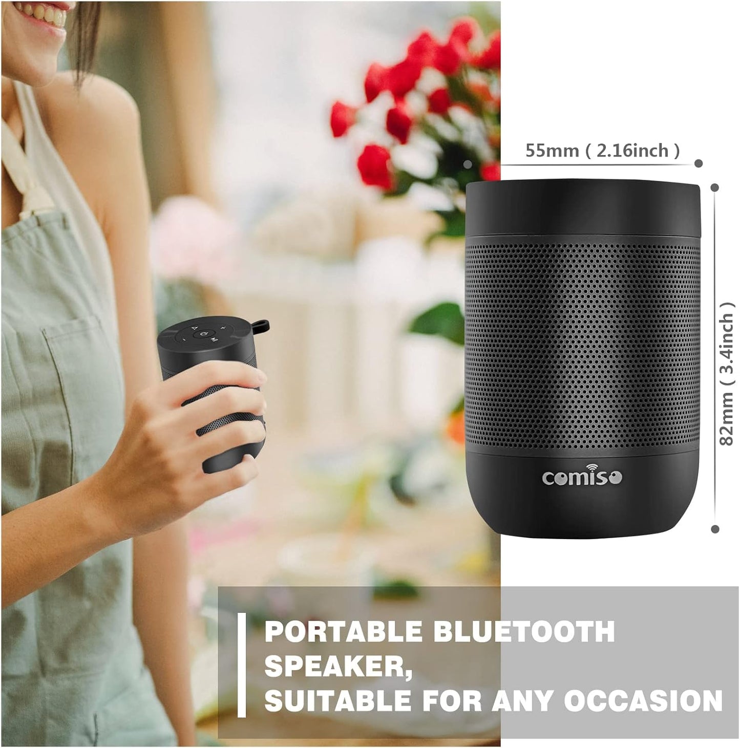 comiso Bluetooth Speaker, Portable Bluetooth Speakers with Wireless Stereo Pairing, Built in Mic, 360° HD Sound,IP65 Waterproof Speaker,Support TF Card, for Home/Party/Outdoor/Beach,Gift For Men/Women