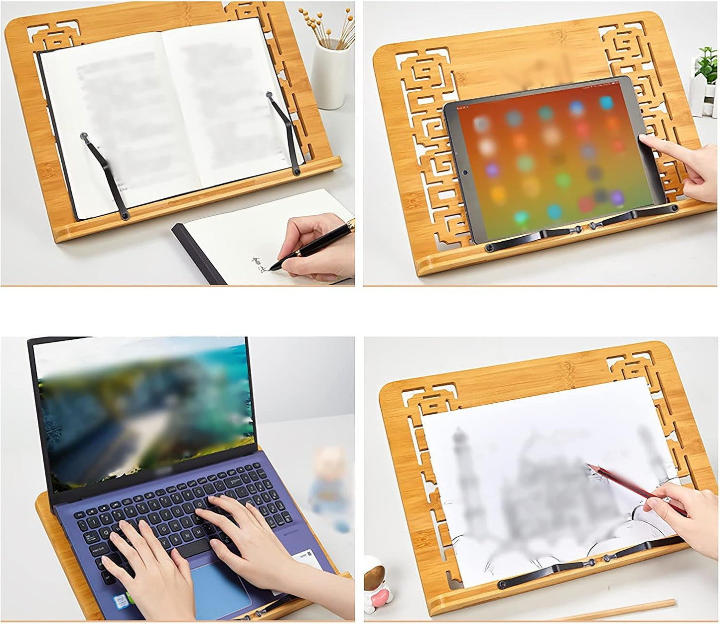 Book Stand Cookbook Holder Stand Adjustable Textbook Recipe Document Tablet Display Stand Foldable Tray Elegant Hollow Pattern Gift (Size : L) ()