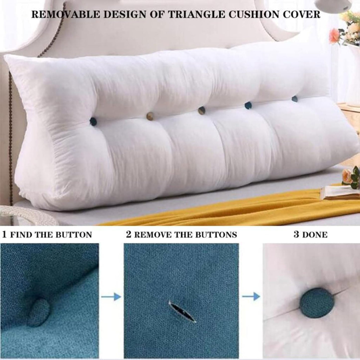 Solid Color Positioning Support Pillow for Reading in Bed,Bolster Lumbar Pillow,Wedge Headboard Pillow with Removable Cover(Size:80x20x60cm(31.5x7.8x23.6),Color:C)
