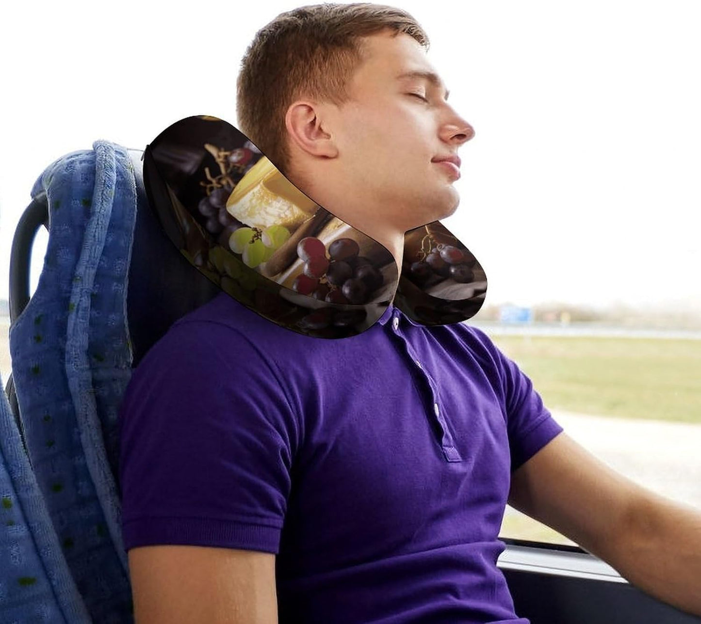 White Wine Cheese Cake Grapes Neck Pillow Memory Foam U Shaped Pillows Portable Pillows for Shoulder Travel Head Support Pillow with Concealed Zipper for Airplane Car Home Office