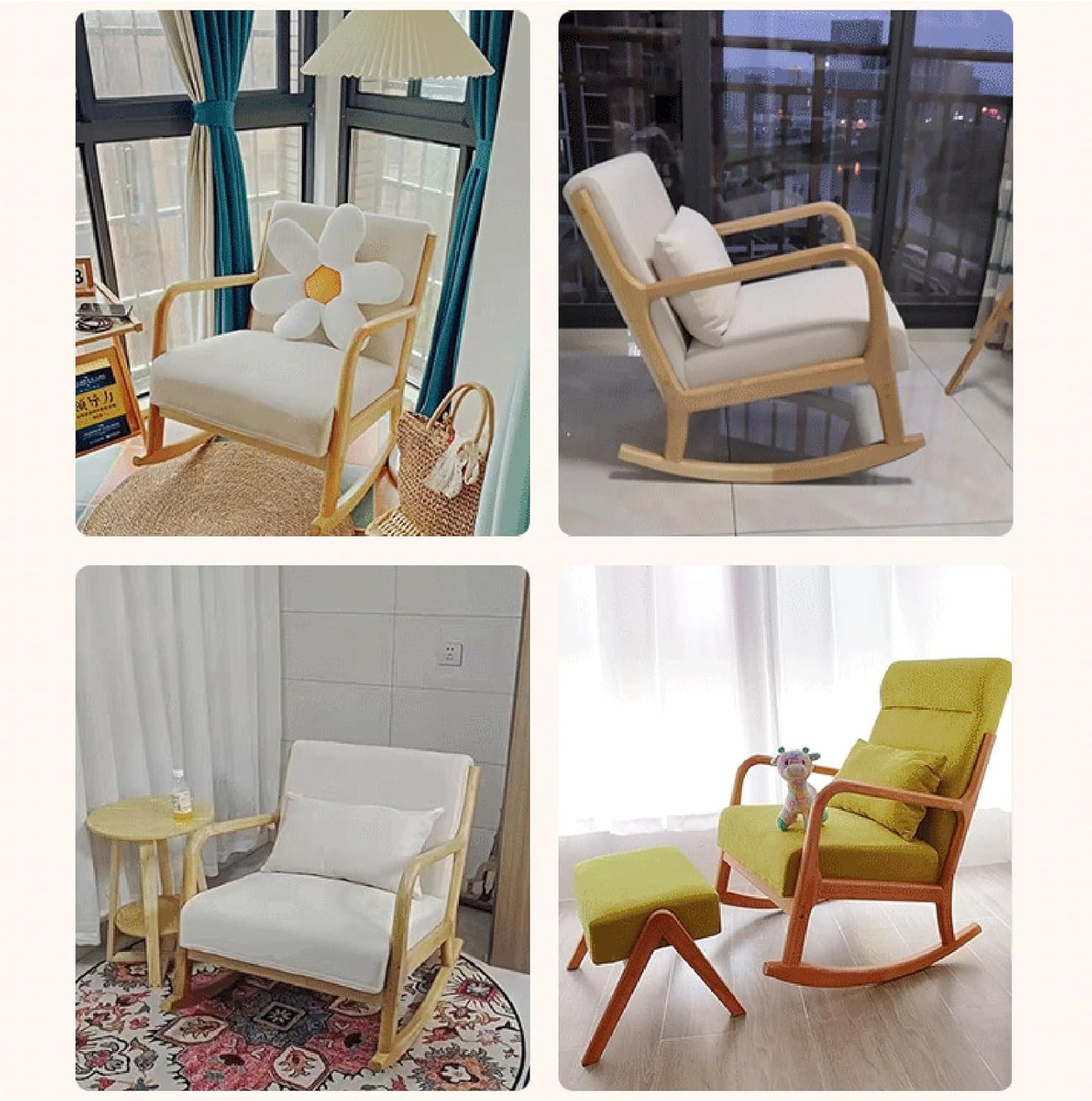 LSLYTQ Rocking Chair Nursery,Wooden Rocking Chairs,Upholstered Glider Chair with High Backrest Armchair Chair, Rocker Chairs for Living Room Bedroom Offices