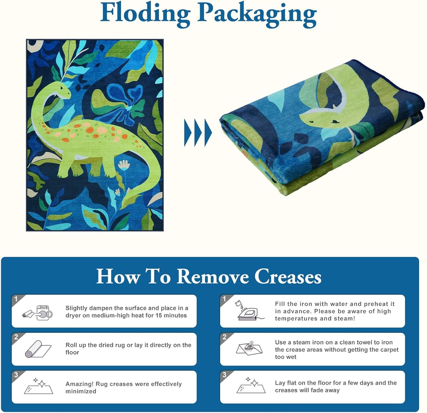 LIVEBOX Washable 3x5 Dinosaur Rugs for Boys Bedroom, Soft Animal Rug for Kids Playroom, Non-Slip Washable Rugs for Entryway Office,Kids Carpet for Nursery Classroom (Blue,3'x5')