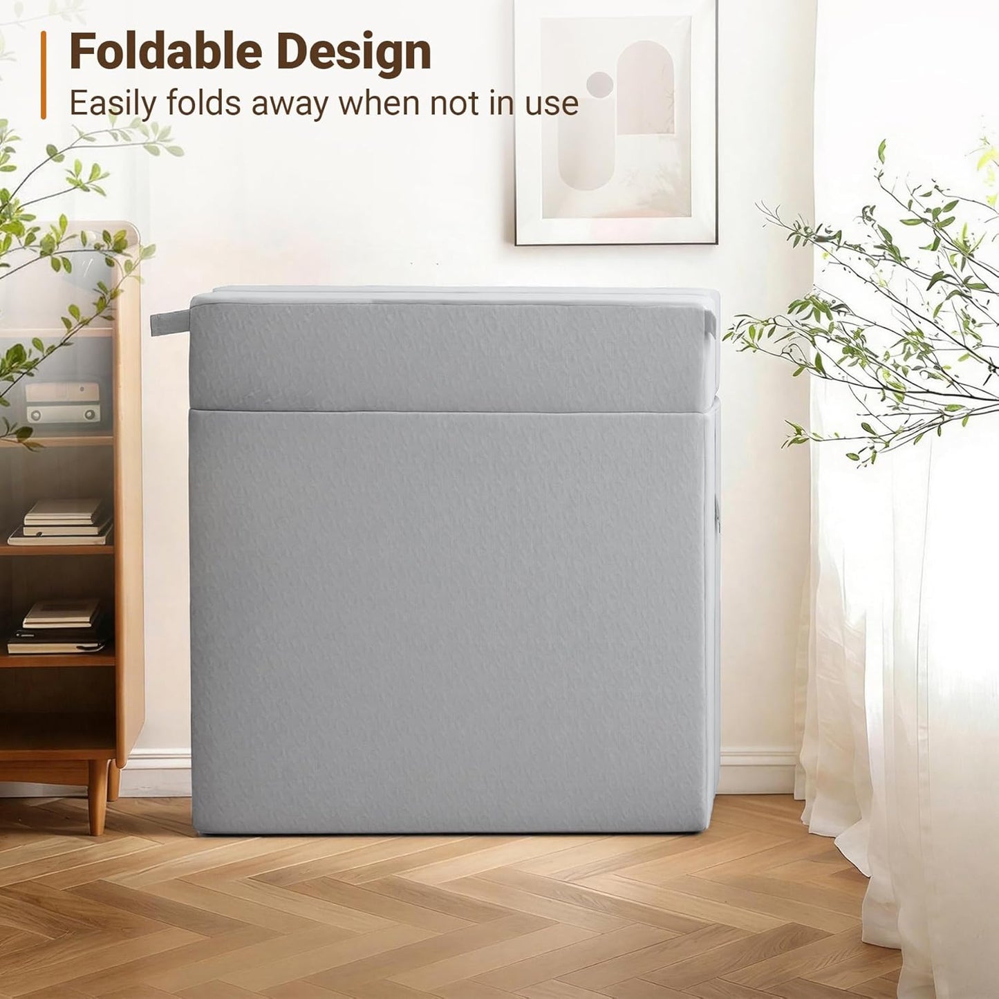 BeBen Folding Sofa Bed, Boneless Foldable Chair Bed, Convertible Futon Sleeper Chair Couch, Twin Lazy Floor Lounger Sofa Couch for Small Spaces, Dorm, Guest Room, Living Room, Apartment, Grey