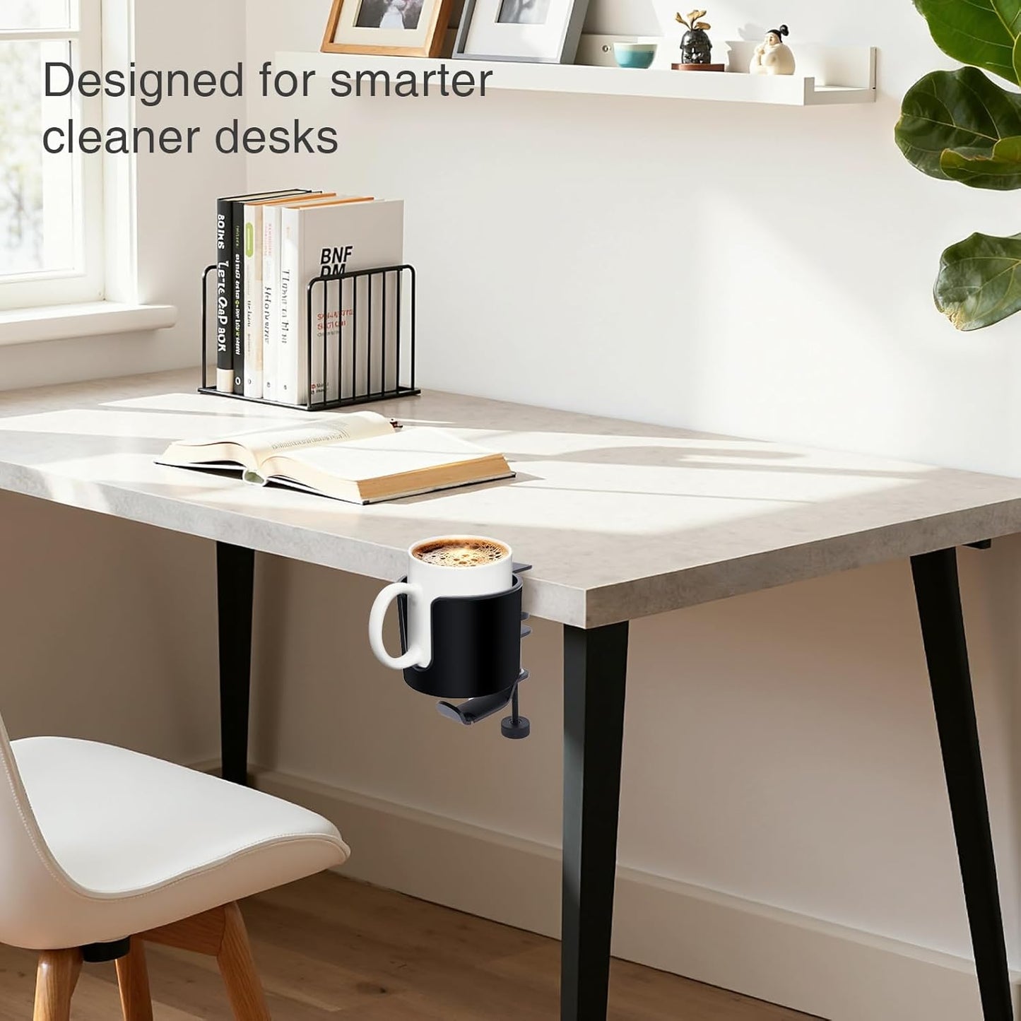 Clamp-On Desk Cup Holder with 360° Rotating Hook – Anti-Spill Drink Holder with No-Scratch Silicone Pads, Fits Mugs & Tumblers – for Home Office, Gaming, Camping & Outdoor Tables