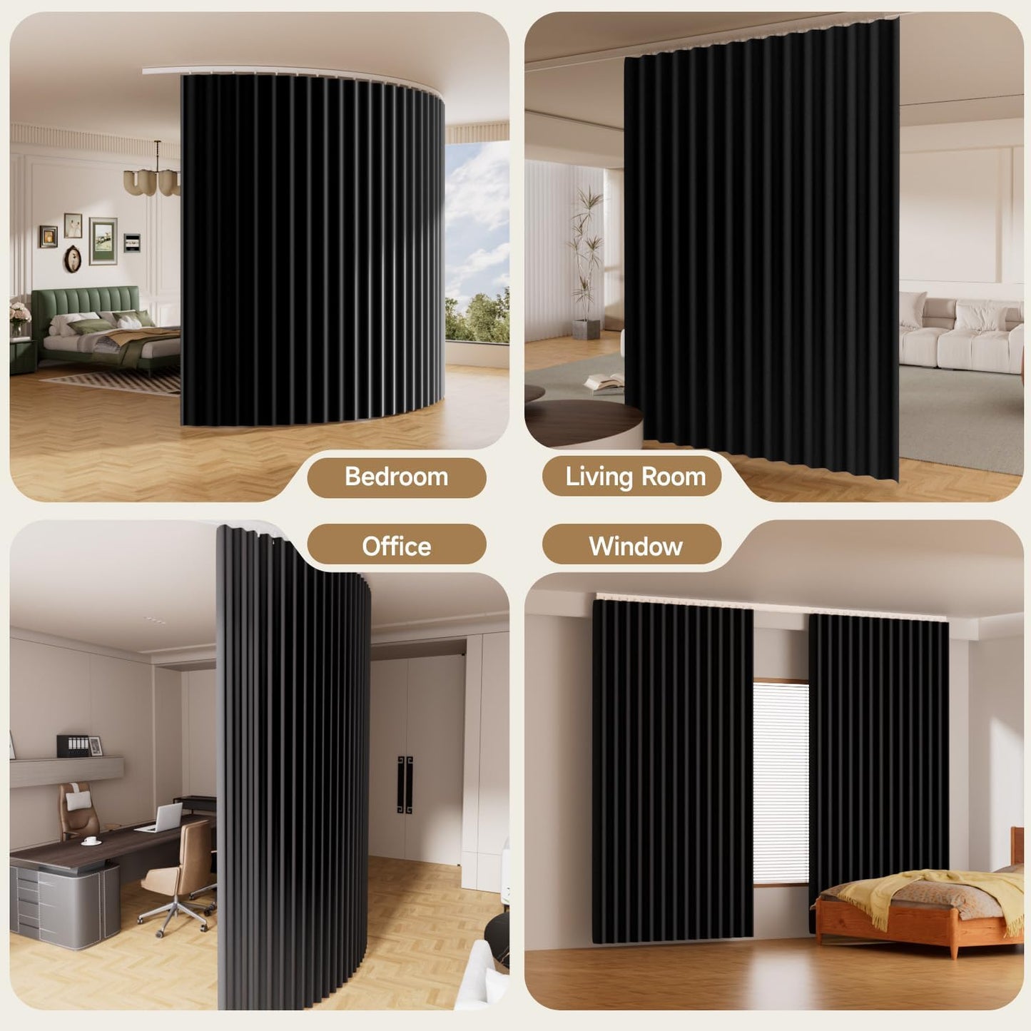 Room Divider Ceiling Curtain W/Flexible Track Sets, (100W x 96L) inch Extra Long Blackout Curtains for Bedroom Ceilling Mount Wall Divider for Room Partition, Privacy Room Divider Panel, Black Drape