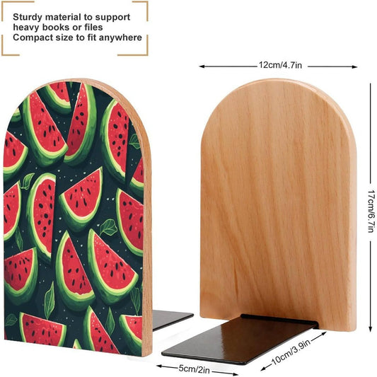 Red Watermelon Wooden Bookend Non-Slip Book Ends Heavy Duty Book Stopper with Metal Base Books Holderd Decorative Bookends Stands Firmly for Office Supplies
